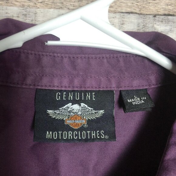 Harley Davidson Embroidered Shell Spell Out Long Sleeve Button Up Purple Large - Picture 4 of 8
